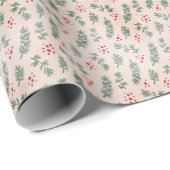 Papier Cadeau Noël Branches et Baies Rustiques (Coin rond)