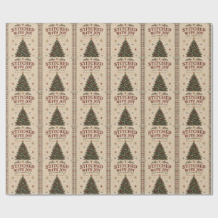 Papier Cadeau Noël brodé élégant, point de needlepoint vintage