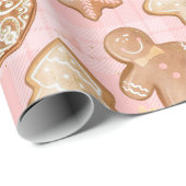 Papier Cadeau Noël Brown pain d'épices Hommes Coeurs Étoiles Arb (Coin rond)