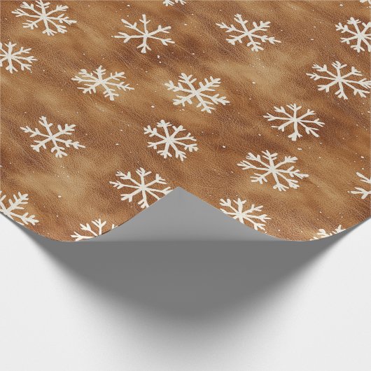 Papier Cadeau Noël Brown White Winter Snowflics (Coin)