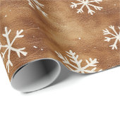 Papier Cadeau Noël Brown White Winter Snowflics (Coin rond)