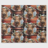 Papier Cadeau Noël brûlé orange Tartan Highlander Vache (Plat)