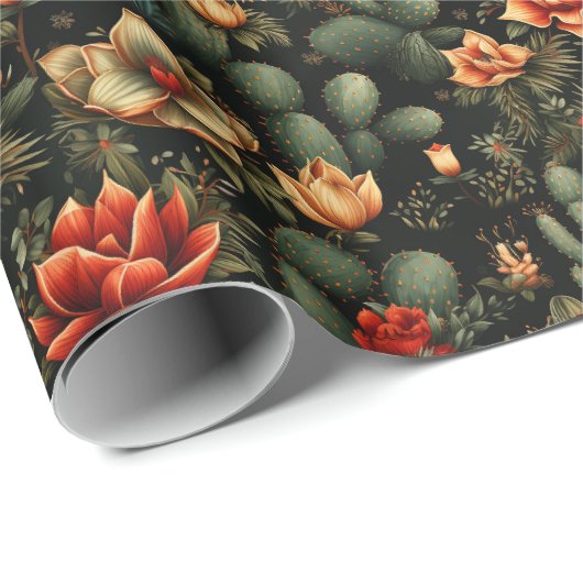 Papier Cadeau Noël Cactus Désert Sud-Ouest (Coin rond)