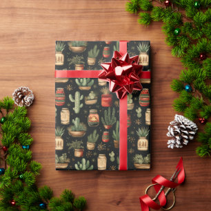 Papier Cadeau Noël Cactus Jam Fête Rustique Ouest