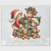 Papier Cadeau Noël Cadeaux Enfants Vintages Joyeux Noël (Plat)