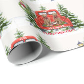 Papier Cadeau Noël Camion Rouge Neige Goldendoodles (Coin rond)