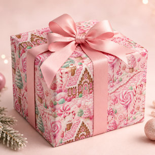 Papier Cadeau Noël Candyland Gingerbread Rose Aquarelle
