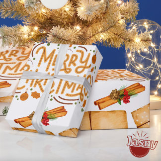 Papier Cadeau Noël Cannelle Pin Nostalgique Hiver