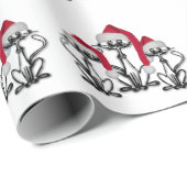 Papier Cadeau Noël Caroling Chats Joyeux Amusants (Coin rond)