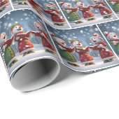 Papier Cadeau Noël Caroling Snowmen Dans Les Flèches De Neige (Coin rond)