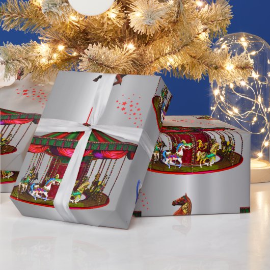 Papier Cadeau Noël Carousel Chevaux Argent (Vacances)