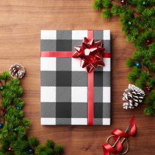 Papier Cadeau Noël carreaux de buffle noir blanc rustique