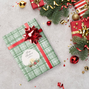 Papier Cadeau Noël Carreaux Vert Vintage