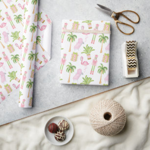 Papier Cadeau Noël Casse-Noisette Palm Beach Rose & Vert