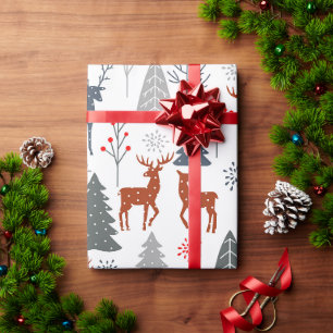 Papier Cadeau Noël Cerf Arbre Scandinave