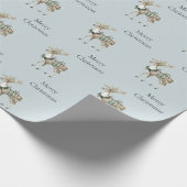 Papier Cadeau Noël Cerf Vert Bleu (Coin)