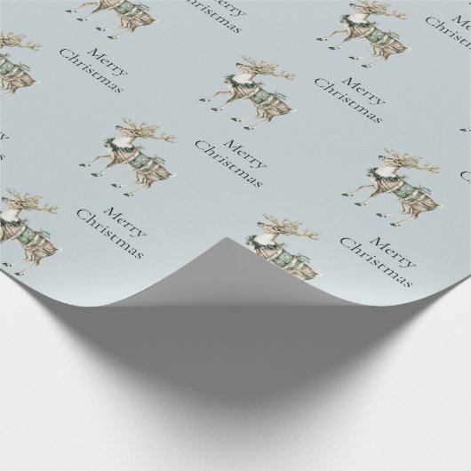 Papier Cadeau Noël Cerf Vert Bleu (Coin)