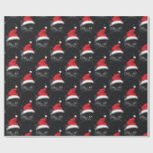 Papier Cadeau Noël Chat noir Père Noël drôle (Plat)
