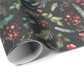 Papier Cadeau Noël chic gris foncé vert botanique (Coin rond)
