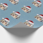 Papier Cadeau Noël, chien de Shih Tzu, casquette de Père Noël (Coin)