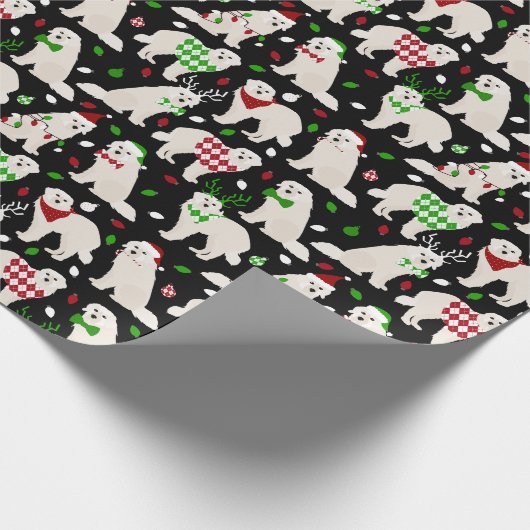 Papier Cadeau Noël Chiens des Pyrénées Chiens enveloppant du pap (Coin)