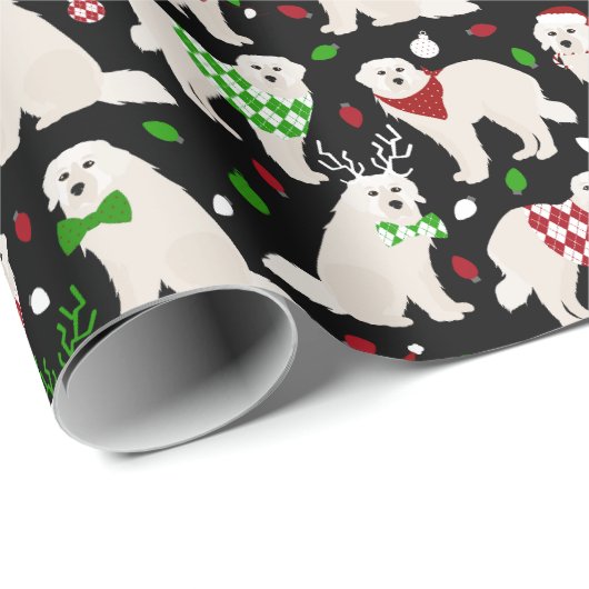 Papier Cadeau Noël Chiens des Pyrénées Chiens enveloppant du pap (Coin rond)