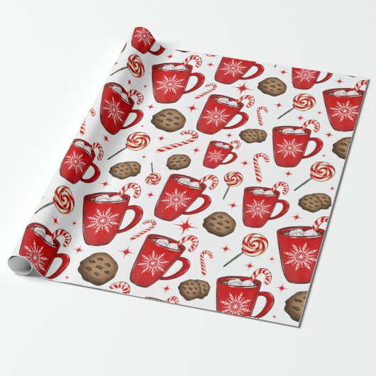 Papier Cadeau Noël Chocolat chaud et bonbons Papier à envelopper (Déroulé)