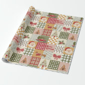Papier Cadeau Noël Classique Patchwork Vintage (Déroulé)