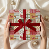 Papier Cadeau Noël Classique Patchwork Vintage