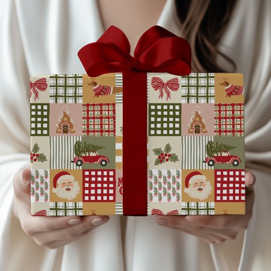 Papier Cadeau Noël Classique Patchwork Vintage