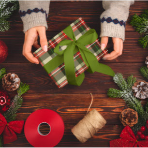 Papier Cadeau Noël classique Rouge et Vert Plaid
