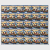 Papier Cadeau Noël Cocker Spaniel Bateau Fêtes (Plat)