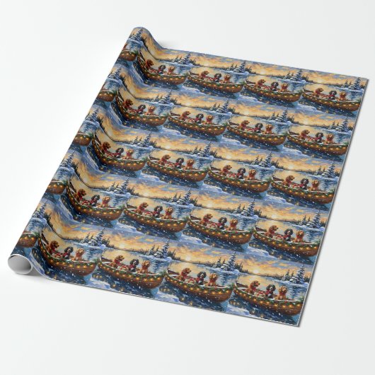 Papier Cadeau Noël Cocker Spaniel Bateau Fêtes (Déroulé)