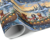 Papier Cadeau Noël Cocker Spaniel Bateau Fêtes (Coin rond)