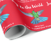 Papier Cadeau Noël Colibri Joy to the World Nom personnalisé (Coin rond)