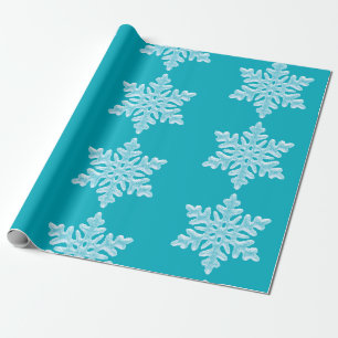 Papier Cadeau Noël congelé turquoise de flocons de neige d'hiv
