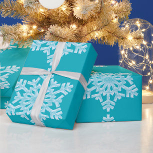 Papier Cadeau Noël congelé turquoise de flocons de neige d'hiv