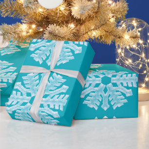 Papier Cadeau Noël congelé turquoise de flocons de neige d'hiv