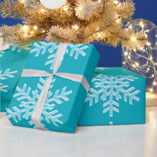 Papier Cadeau Noël congelé turquoise de flocons de neige d'hiv
