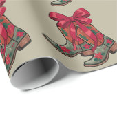 Papier Cadeau Noël Coquette Boot Western Cowgirl Xmas (Coin rond)