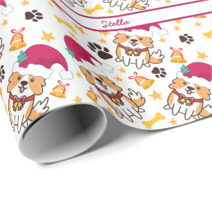 Papier Cadeau Noël Corgi mignon avec nom de chien personnalisé
