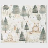 Papier Cadeau Noël cosy : Ours d'aquarelle beige et blanc (Plat)