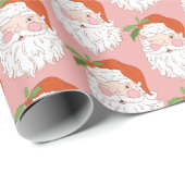 Papier Cadeau Noël Cosy Retro Pink Santa Claus (Coin rond)
