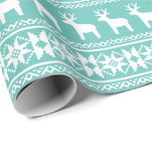 Papier Cadeau Noël Côte Turquoise Flamme de neige Reindeer Fête (Coin rond)