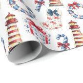 Papier Cadeau Noël côtier Bleu et Rouge Nautique (Coin rond)