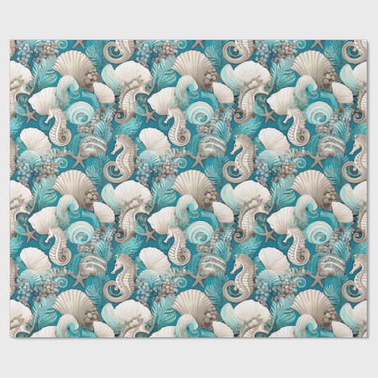 Papier Cadeau Noël côtier Bold Motif hippocampe #4 ID1009 (Plat)