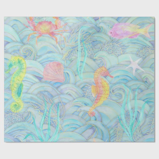 Papier Cadeau Noël côtier mignon Créatures sous-marines (Plat)