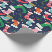 Papier Cadeau Noel Cute Stockings Bleu (Coin)
