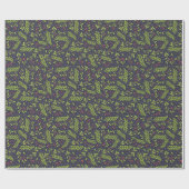 Papier Cadeau Noël Cypress Snowflakes Berries Fleurs rouges (Plat)