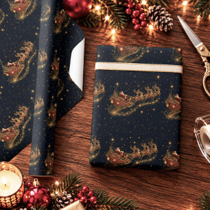 Papier Cadeau Noël dans les Étoiles Le traîneau du Père Noël